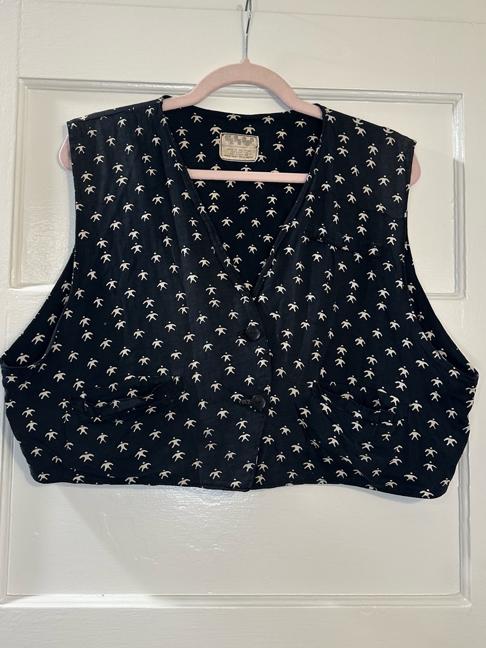 Vintage Black Button Front Crop Vest with Western Stars